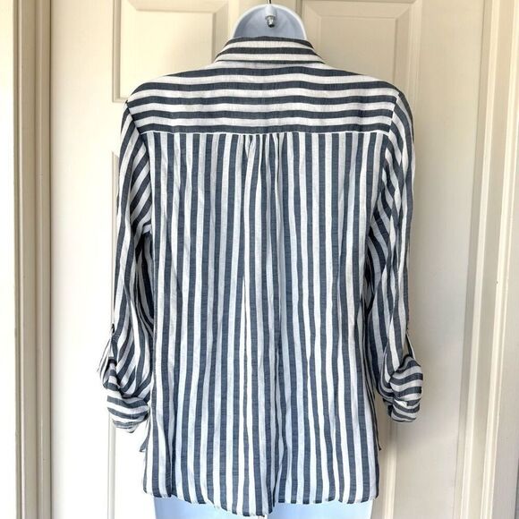 NWOT Zac & Rachel Grey Indigo Striped Button down Shirt - Picture 4 of 11